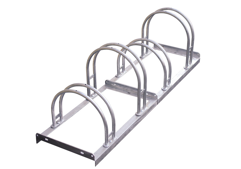 Soporte para bicicletas para 4 bicicletas, profundidad 390 mm, con barras / estribos de tubo redondo - 1