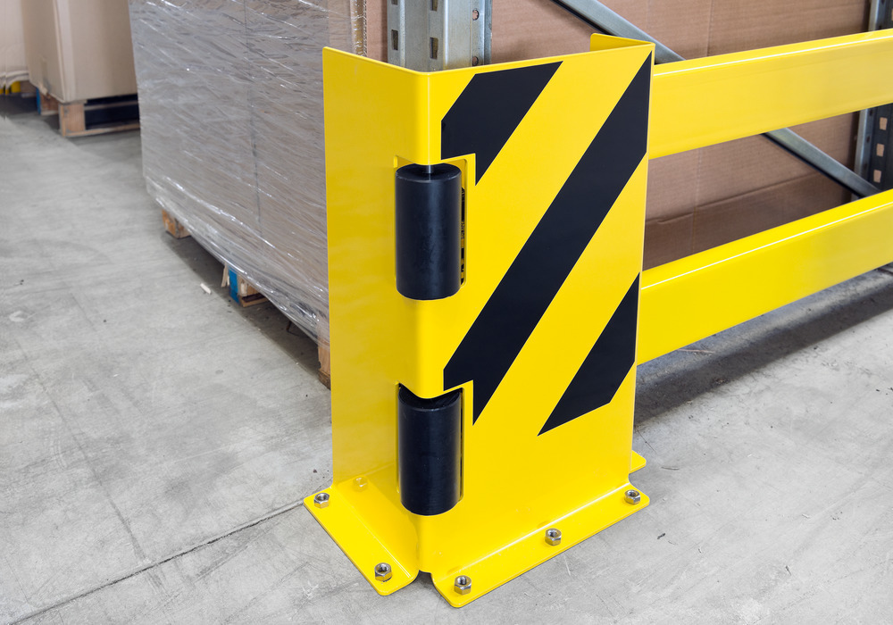 Proteção de estante lateral D2.1, em aço plastificado, pratel. 2300 a 2700 mm, rodas direcionais - 4