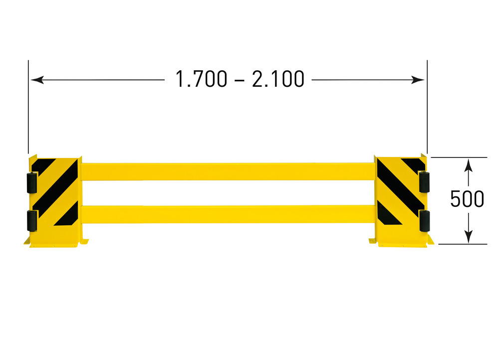 Påkørselsværn til reoler, plastbelagt stål, til reolbredder fra 1700 til 2100 mm, type D2, m/ruller - 2