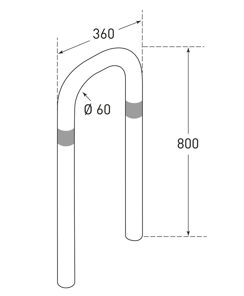Protinárazová oblouková zábrana z oceli, zinkovaná, šířka 360 mm, červené pruhy, k zabetonování - 2