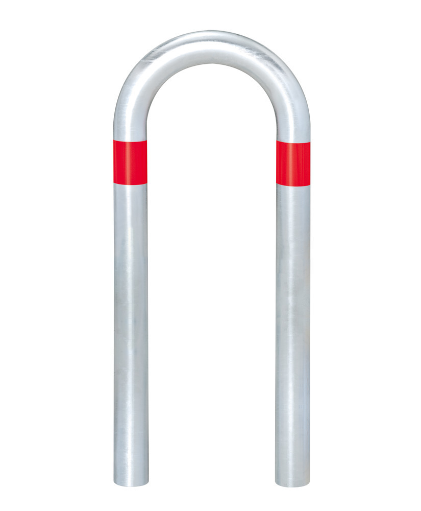 Ladesäulen Rammschutz-Bügel aus Stahl, feuerverzinkt, B 360 mm, Reflexringe rot, zum Einbetonieren - 1