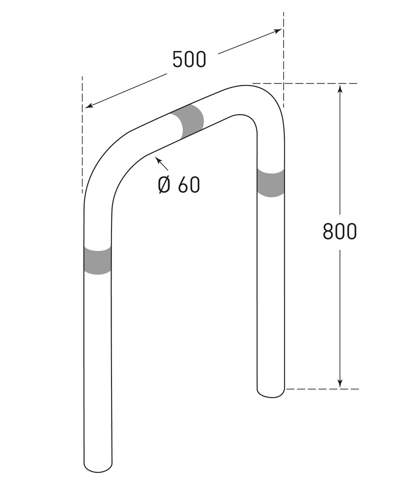 Ladesäulen Rammschutz-Bügel aus Stahl, feuerverzinkt, B 500 mm, Reflexringe grün, zum Einbetonieren - 2