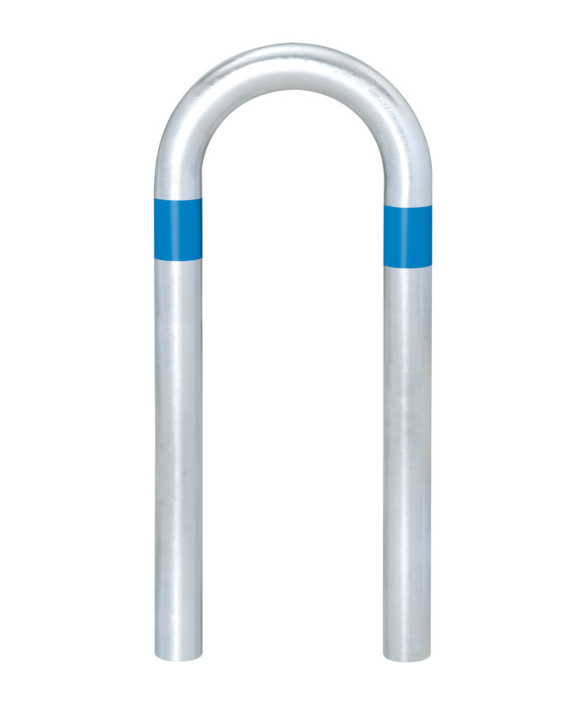 Påkörningsbygel av stål för laddstolpe, varmförzinkat, för ingjutning, blå reflexringar, B 360 mm