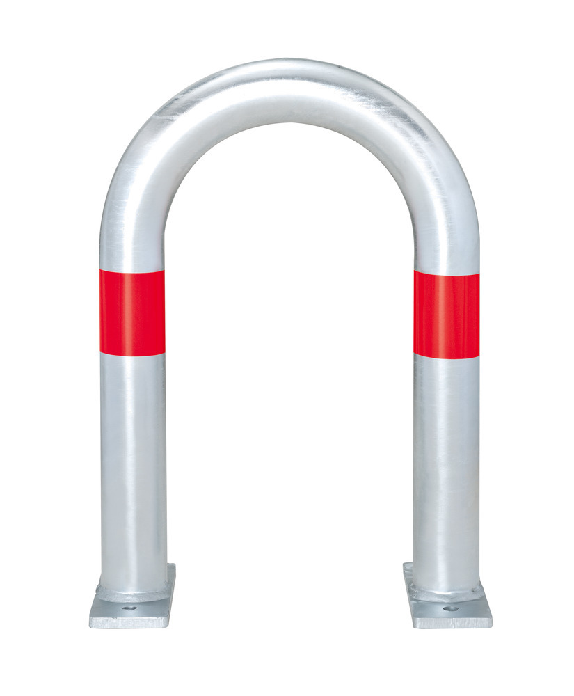 Ladesäulen Rammschutz-Bügel aus Stahl, feuerverzinkt, B 360 mm, Reflexringe rot, zum Aufdübeln - 1