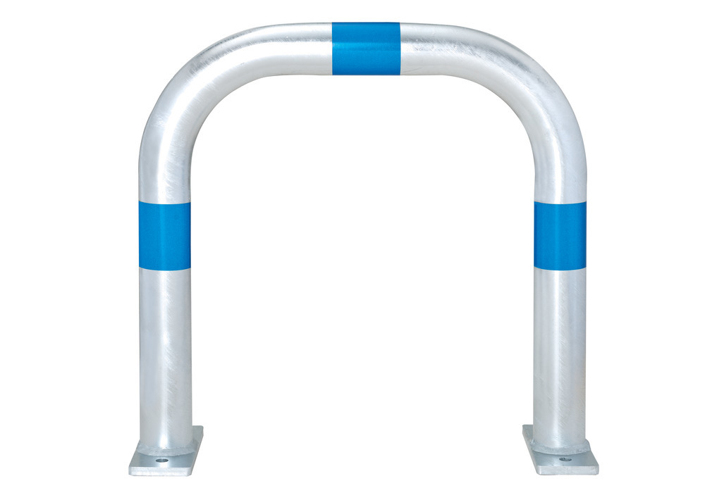 Ladesäulen Rammschutz-Bügel aus Stahl, feuerverzinkt, B 500 mm, Reflexringe blau, zum Aufdübeln - 1
