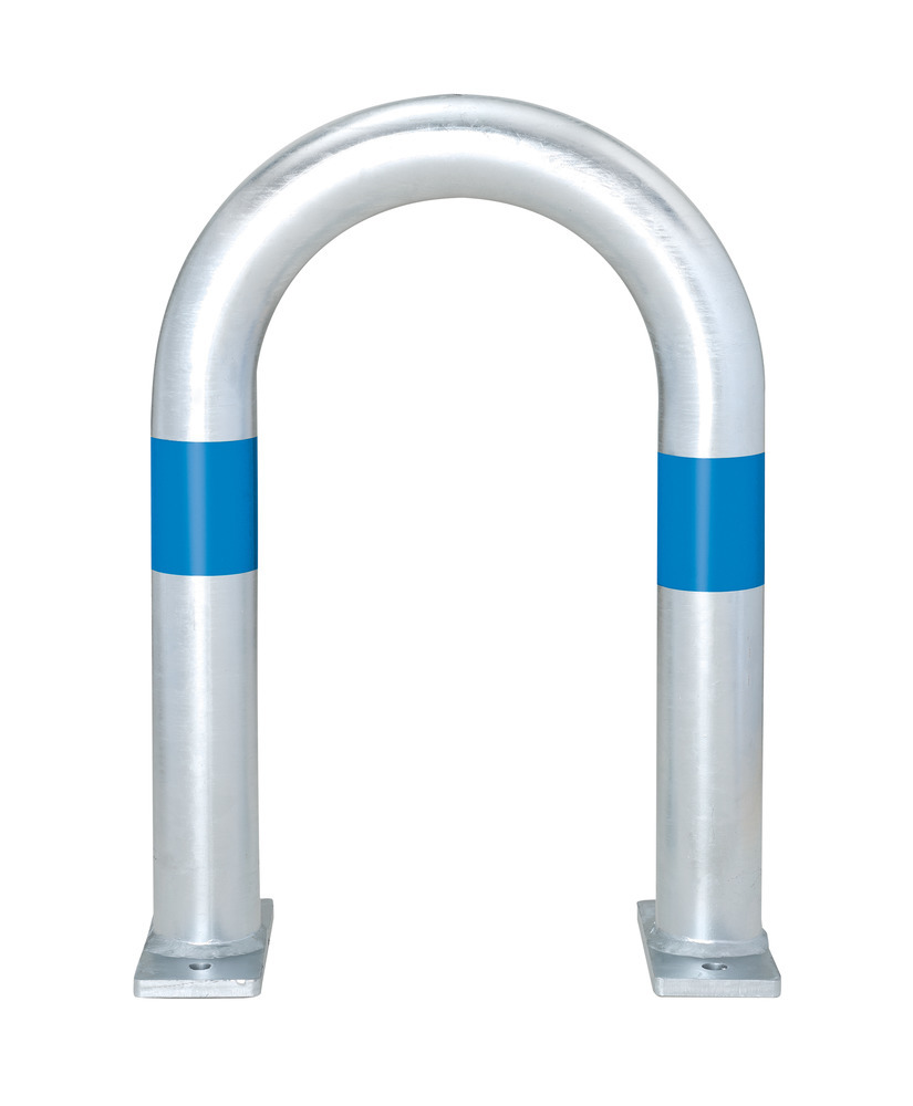 Charge point impact protection bar in hdgv steel, W 360 mm, blue reflective rings, anchor bolts - 1