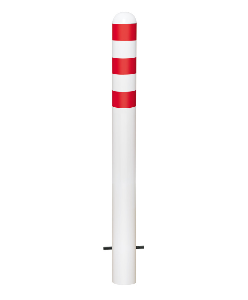 Ladesäulen Rammschutz-Poller, Stahl, feuerverzinkt, H 800 mm, Reflexringe rot, zum Einbetonieren - 1