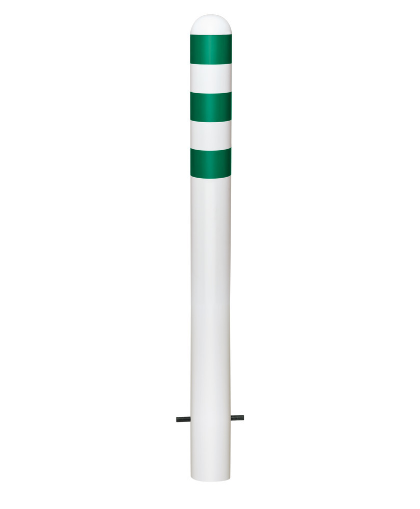 Charge point impact protection bollard in hdgv steel, H 800 mm, green reflective rings, concrete in - 1