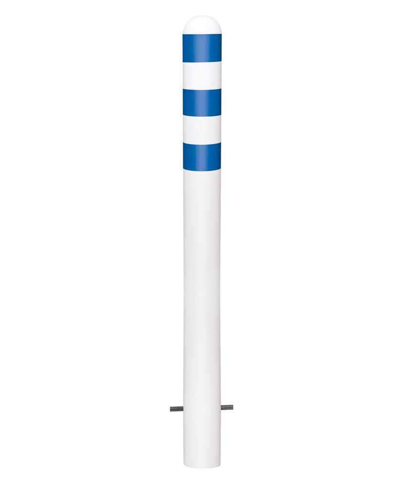 Ladesäulen Rammschutz-Poller, Stahl, feuerverzinkt, H 800 mm, Reflexringe blau, zum Einbetonieren