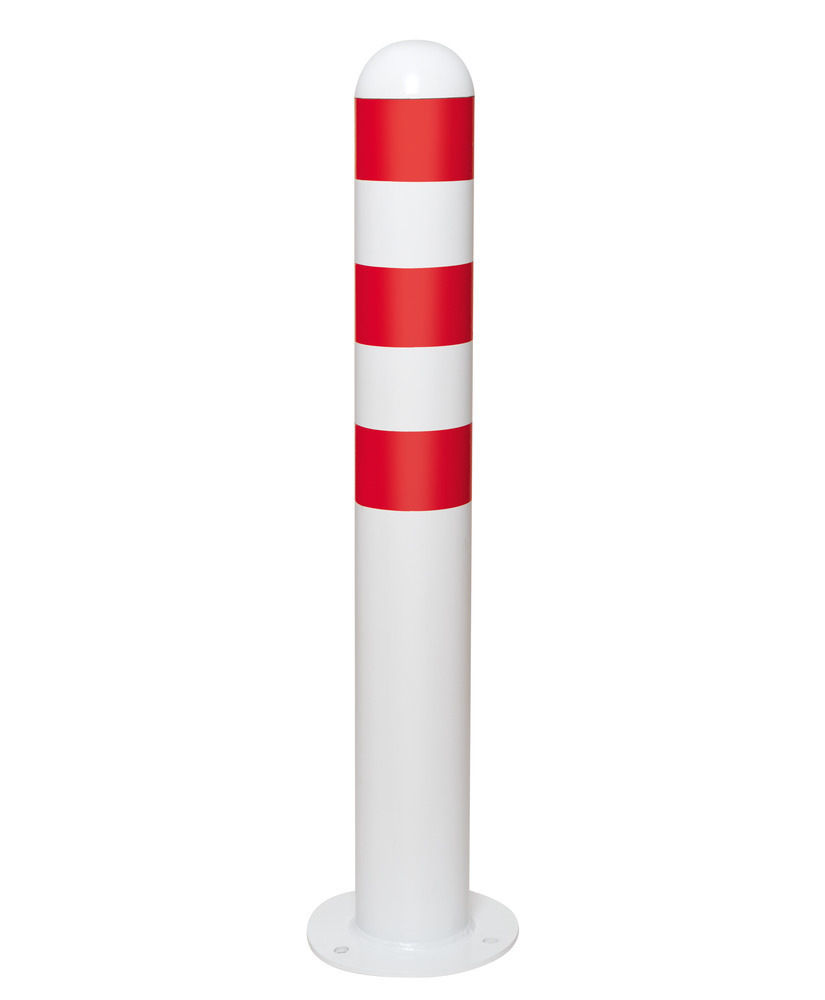 Charge point impact protection bollard in hdgv steel, H 800 mm, red reflective rings, anchor bolts - 1