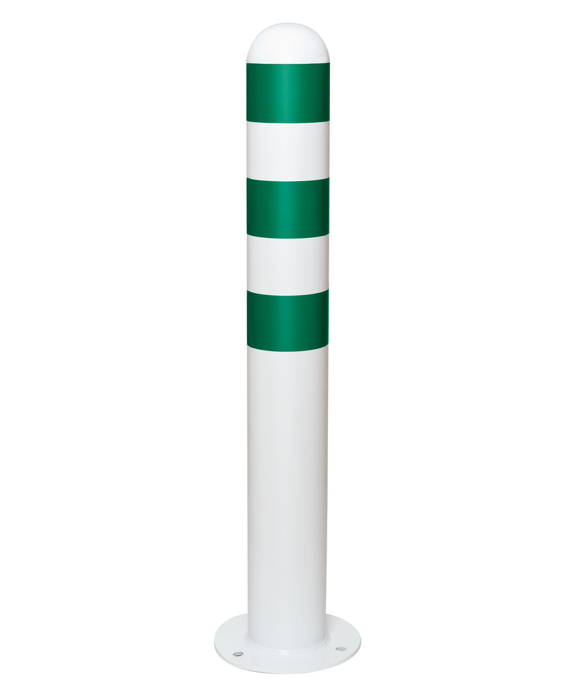 Ladesäulen Rammschutz-Poller, Stahl, feuerverzinkt, H 800 mm, Reflexringe grün, zum Aufdübeln - 1