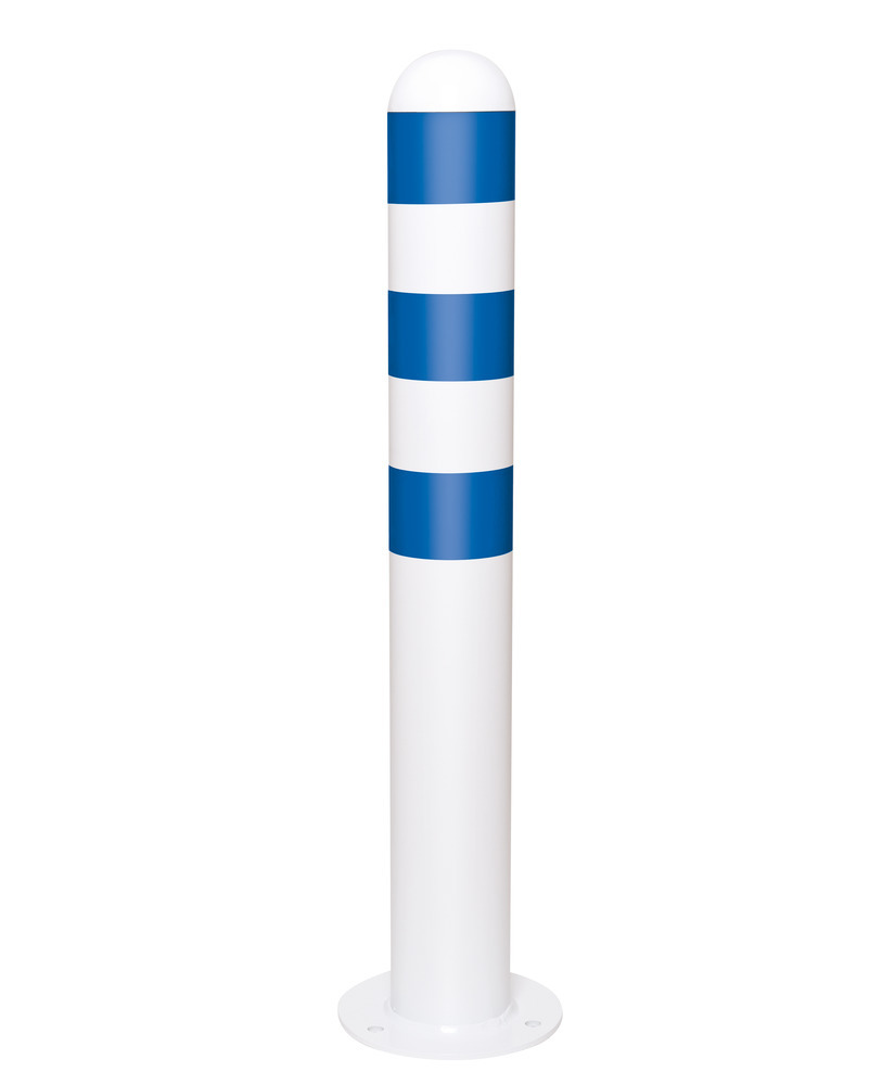 Ladesäulen Rammschutz-Poller, Stahl, feuerverzinkt, H 800 mm, Reflexringe blau, zum Aufdübeln - 3