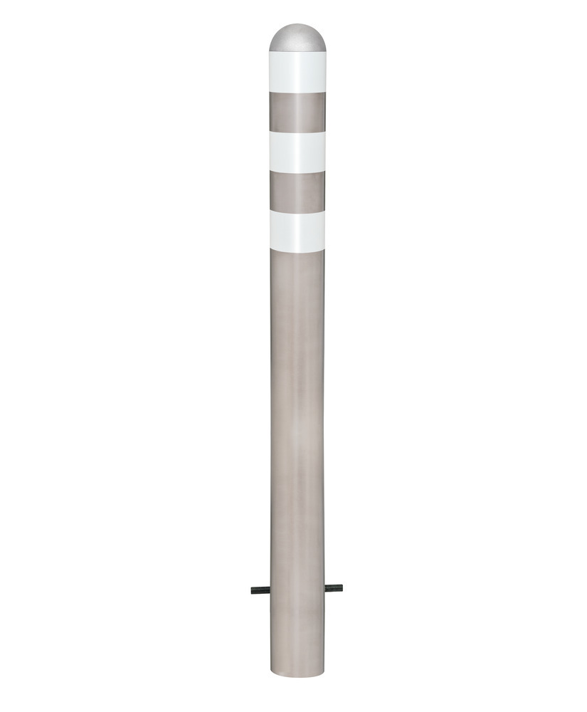 Ladesäulen Rammschutz-Poller aus Edelstahl, H 800 mm, Reflexringe weiß, zum Einbetonieren