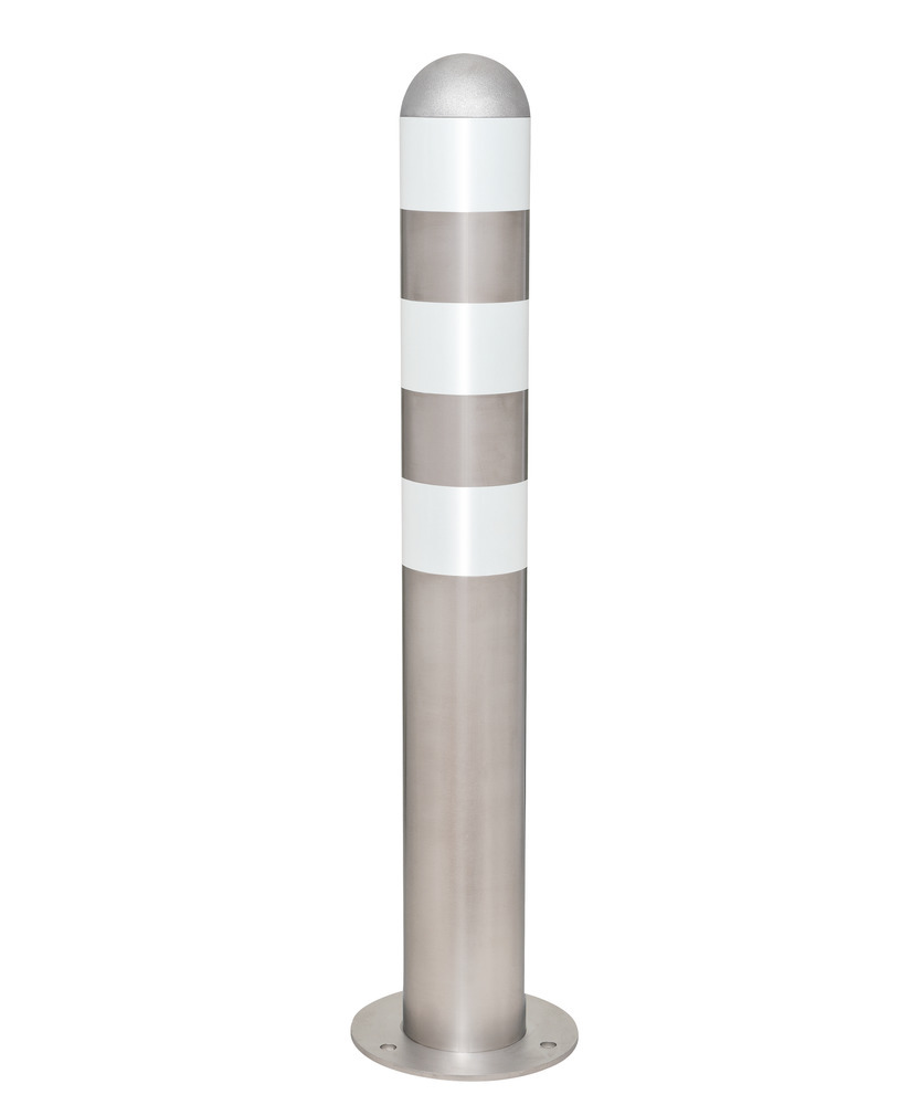 Ütközésvédő oszlop töltőoszlophoz nemesacél, ma: 800 mm fehér fényvisszaverő csík, dűbeles rögzítés - 2