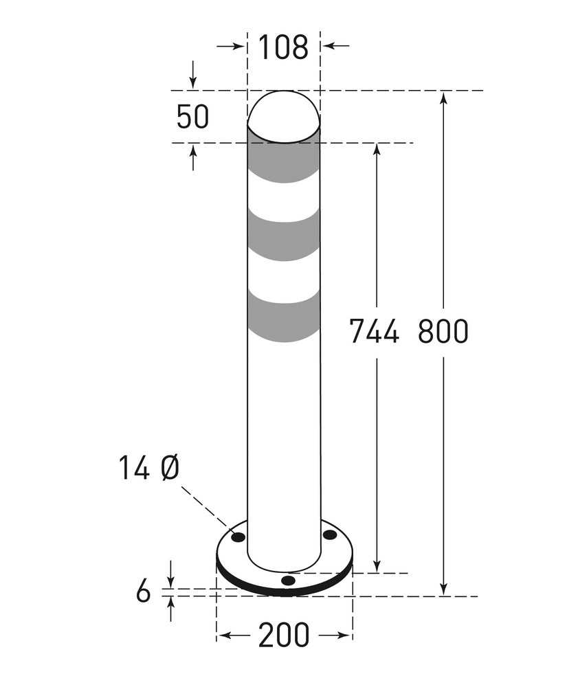 Laadpaal stootbeveiliging van roestvrij staal, H 800 mm, witte reflecterende ringen, voor deuvels - 3