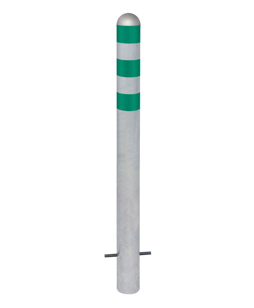 Ütközésvédő oszlop töltőoszlophoz acélból, ma: 800 mm, zöld fényvisszaverő csík, bebetonozható - 1