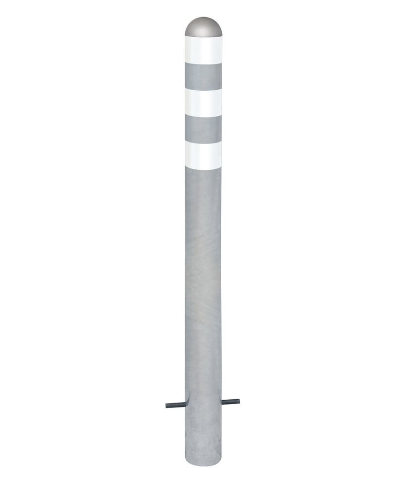 Ütközésvédő oszlop töltőoszlophoz acélból, ma: 800 mm, fehér fényvisszaverő csík, bebetonozható - 1