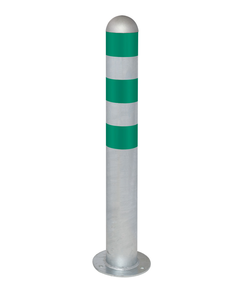 Parkeringsstolpe til ladestander, af stål, H 800 mm, grønne reflekterende striber, til at skrue fast