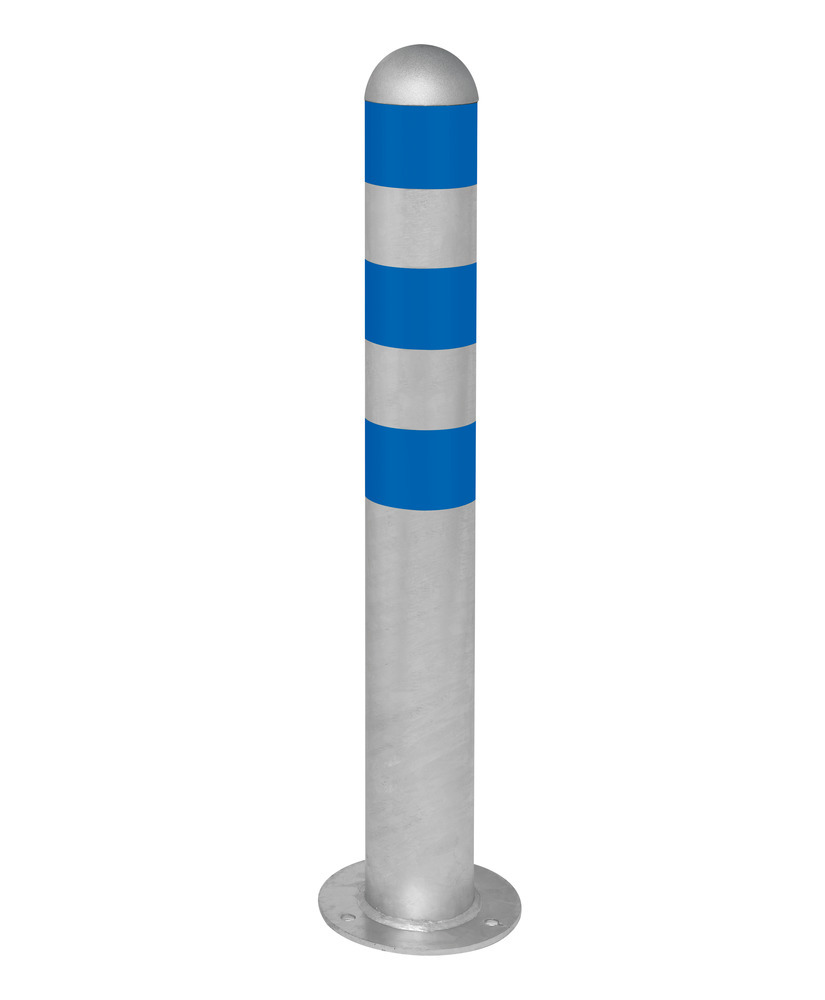 Ladesäulen Rammschutz-Poller aus Stahl, H 800 mm, Reflexringe blau, zum Aufdübeln