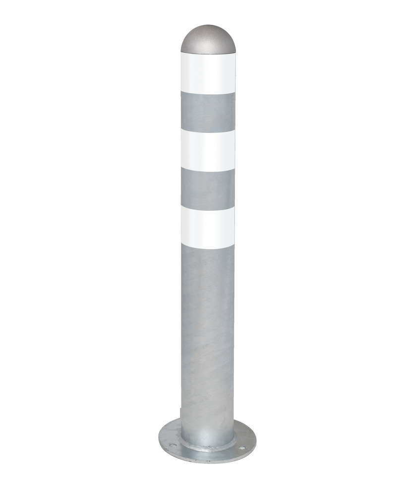 Bolardo protección estaciones de carga, acero, H 800 mm, anillos reflectantes blancos, atornillar - 1