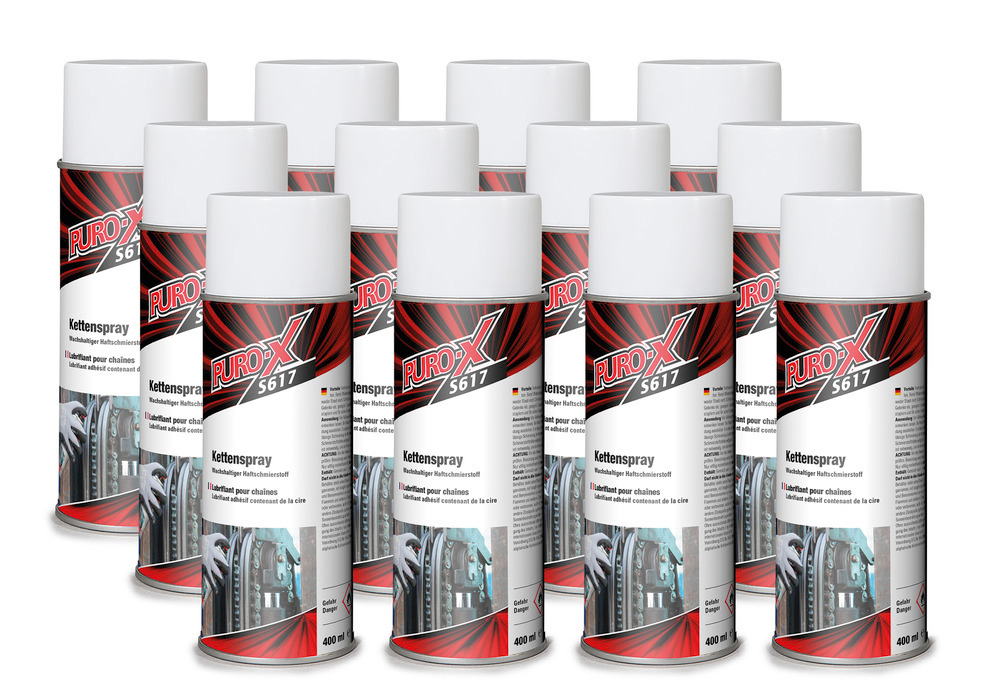 Puro-X S617 Kettenspray, wachshaltiger Haftschmierstoff, 12 Sprühflaschen à 400 ml
