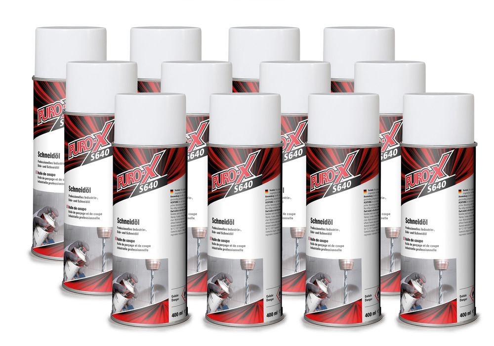 PURO-X S640 Bohr-Schneidöl Spray, Hochleistungs-Schmiermittel, 12 Sprühflaschen à 400 ml - 1