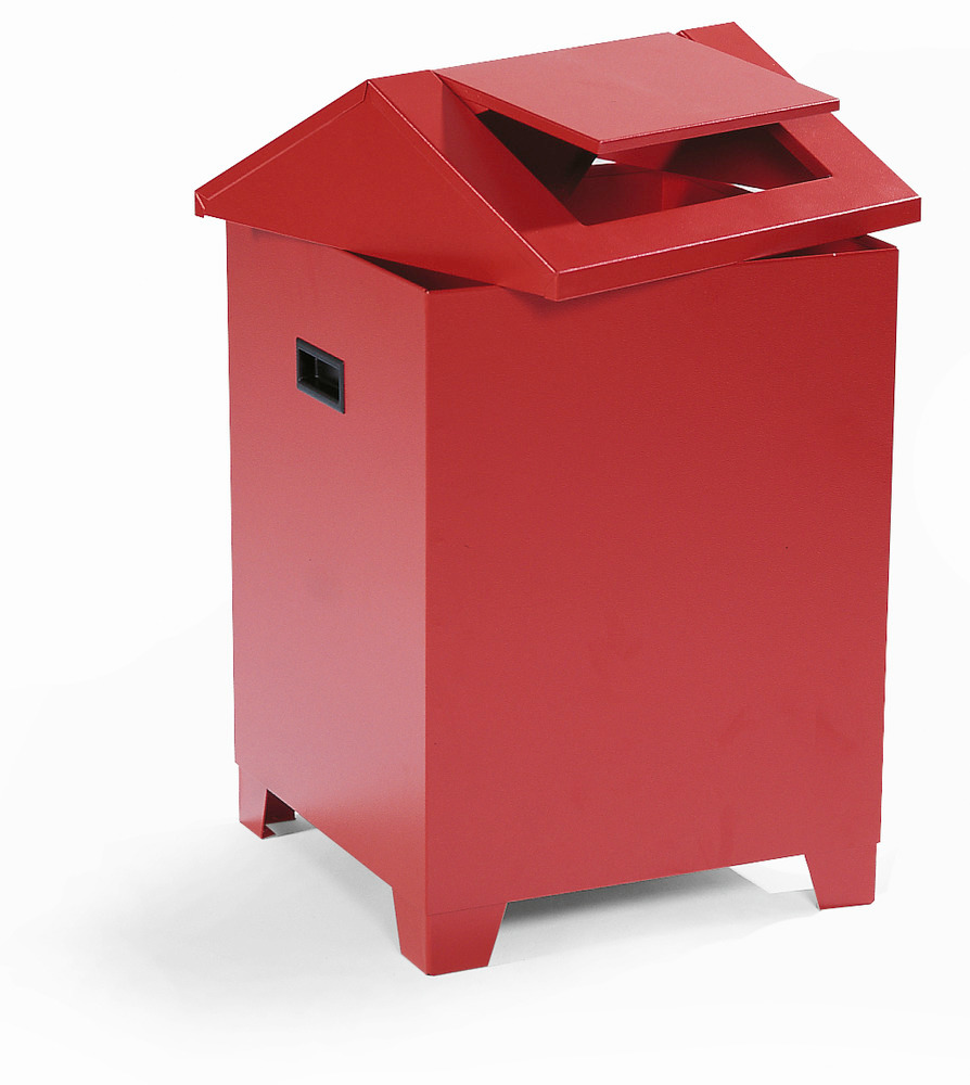 Gyűjtőtartály tisztítóvattához acéllemezből, billenőfedeles tetővel, önoltő, piros - 1