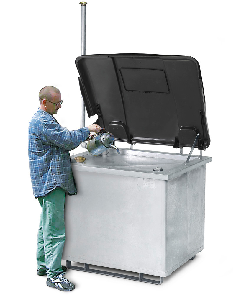 Waste oil container in steel, galv., with protective plastic cover & dipstick, 800 litre capacity - 1