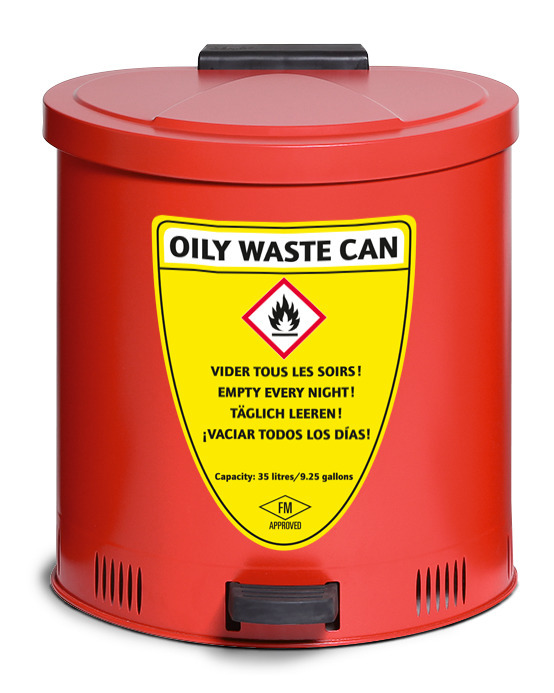 Sikkerhets-avfallsbøtte, 35 liters volumen, stål, rød - 1