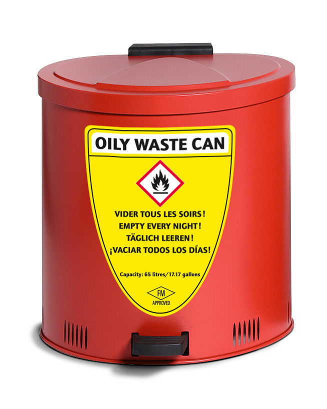 Sikkerhets-avfallsbøtte, 65 liters volumen, stål, rød - 1