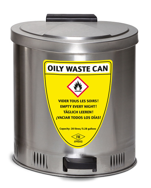 Sikkerhets-avfallsbøtte , 20 liters volumen, rustfritt stål - 1
