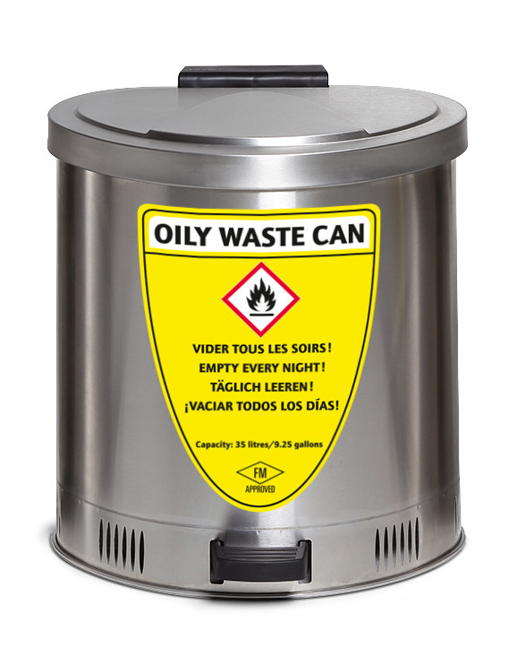 Sikkerhets-avfallsbøtte, 35 liters volumen, rustfritt stål - 1