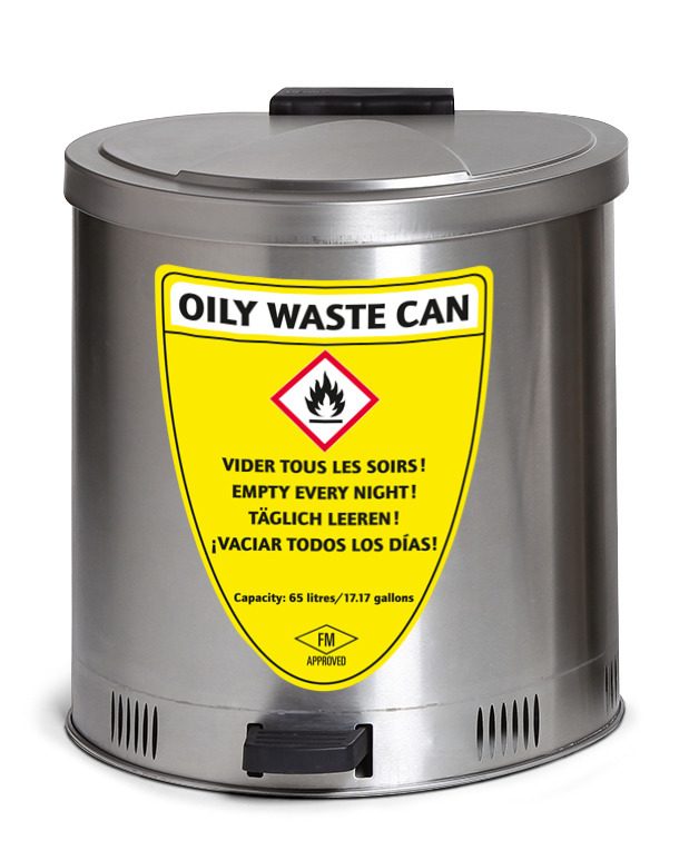 Sikkerhets-avfallsbøtte, 65 liters volumen, rustfritt stål - 1