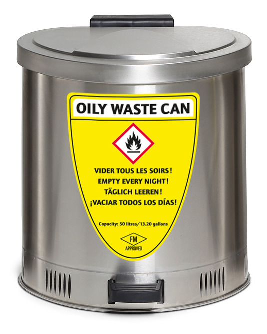 Sikkerhets-avfallsbøtte, 50 liters volumen, rustfritt stål - 1