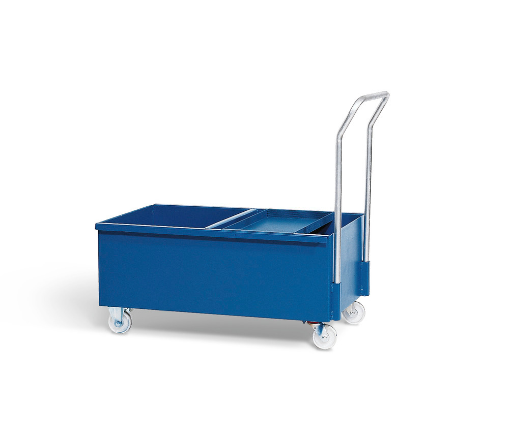 Storage and cleaning trolley for granules and oil binders with sieve - 1