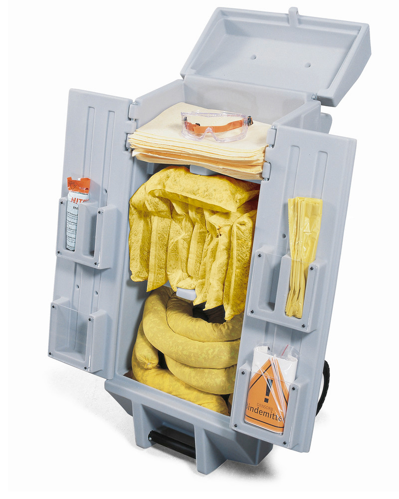 DENSORB havarijná súprava sorbentov v šedom prepravnom vozíku, ŠPECIÁL, absorpčná kapacita 83 l - 1