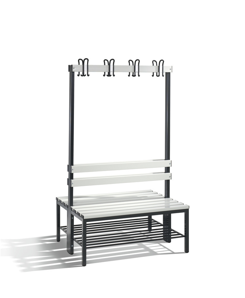 Panchina Basic per spogliatoio, doppia, doghe di seduta in grigio chiaro, L 1000mm, con porta scarpe - 1