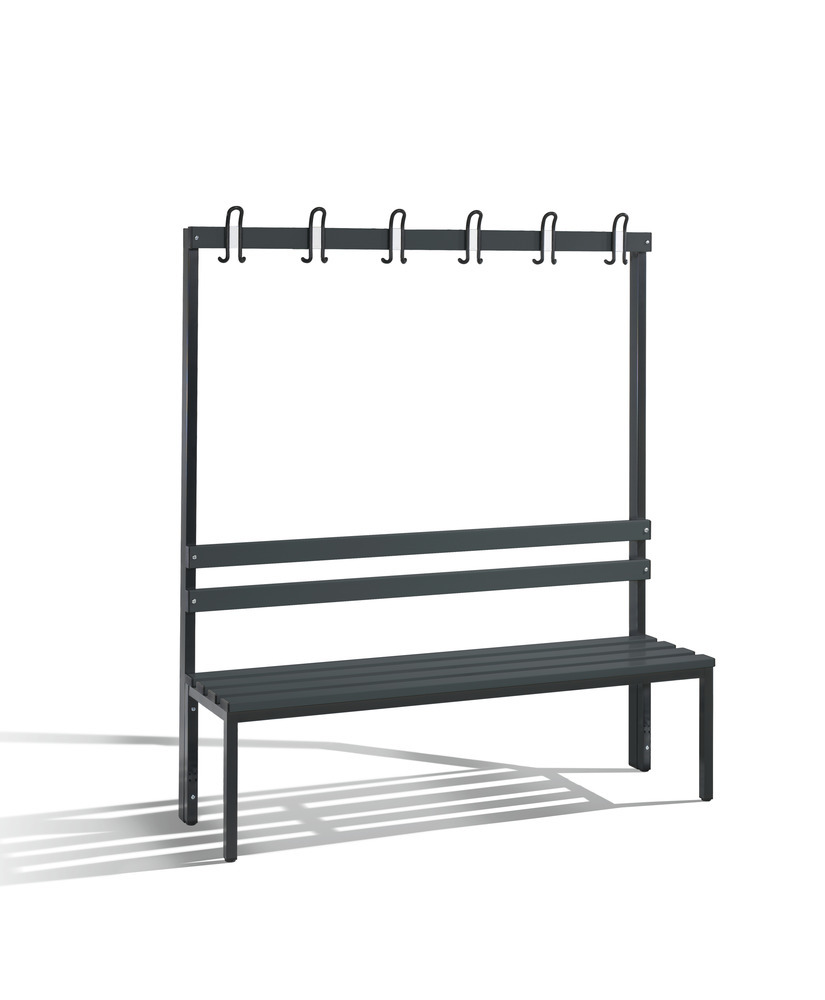Panchina Basic per spogliatoio, frontale, doghe di seduta in nero/grigio, L 1500 mm - 1