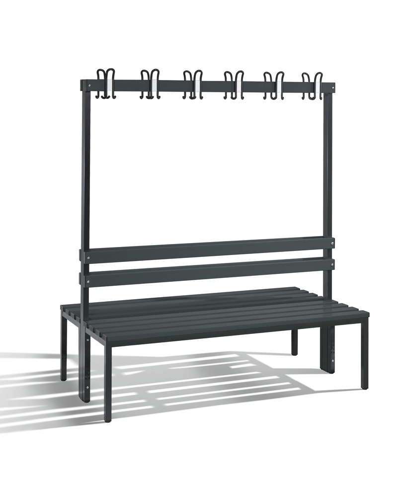 Panchina Basic per spogliatoio, doppia, doghe di seduta in colore nero/grigio, L 1000 mm - 1