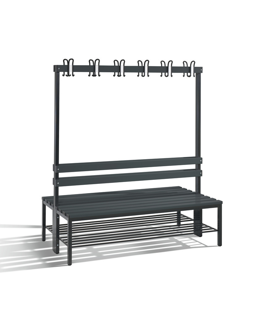 Umkleidebank Basic, doppelseitig, Sitzleisten schwarzgrau, B 1000 mm, mit Schuhrost - 1