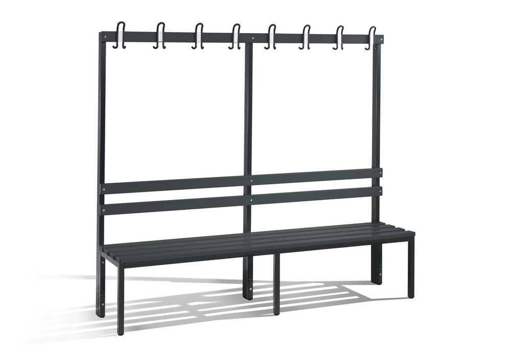 Panchina Basic per spogliatoio, frontale, doghe di seduta in nero/grigio, L 1960 mm - 1