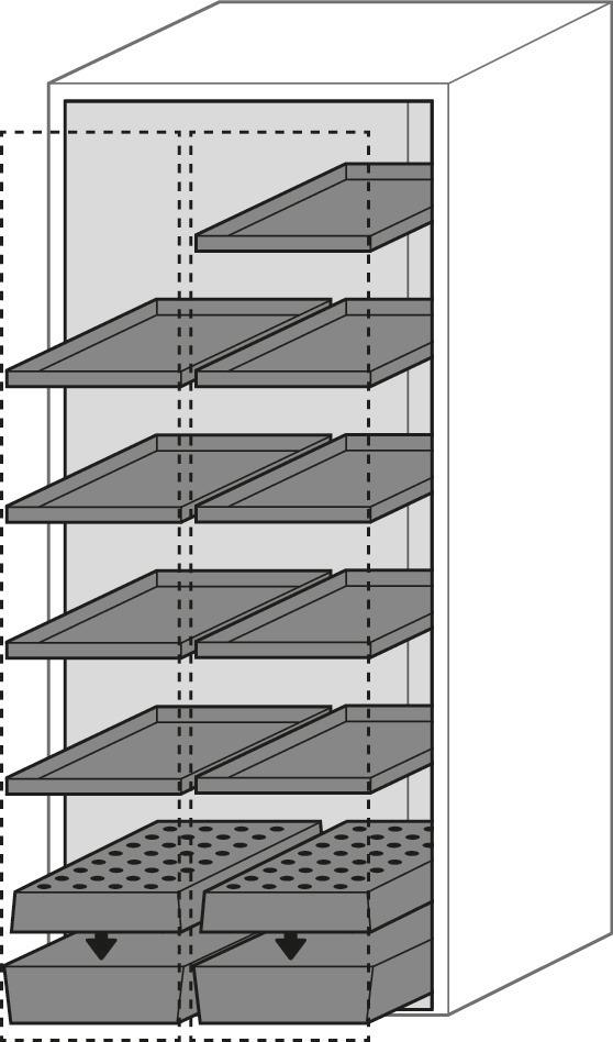 Protipožární skříň Scoper Wide 81-9, 2 vertikálně výsuvné moduly, 9 polic a 2 podlahové vany, modrá - 4