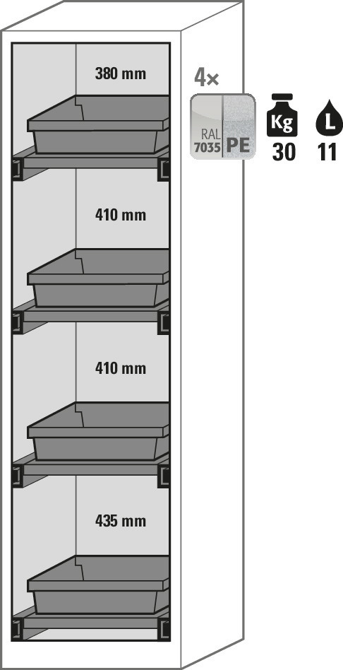 Kjemikalieskap Systema CS-54L, kabinett antracitgrå, grå fløydører, 4 uttrekk - 3
