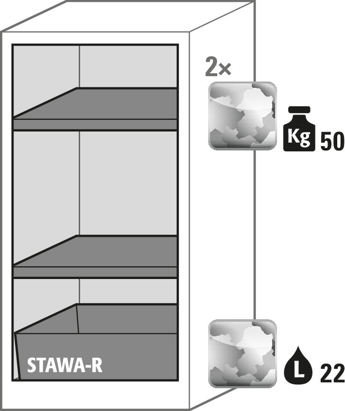 Kemikalieskab Systema CS-52L, kabinet antracitgrå, grå fløjdøre, 2 hylder og bundkar - 2