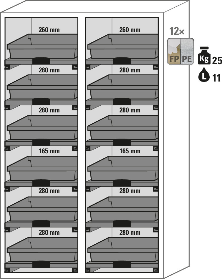 Sav- és lúgtároló szekrény SL 1212, 2 szárnyú ajtóval és 12 kihúzható kármentő tálcával - 2