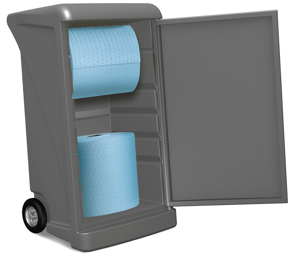 Dispenser trolley filled with two rolls of hard-wearing wet wipes, blue - 1