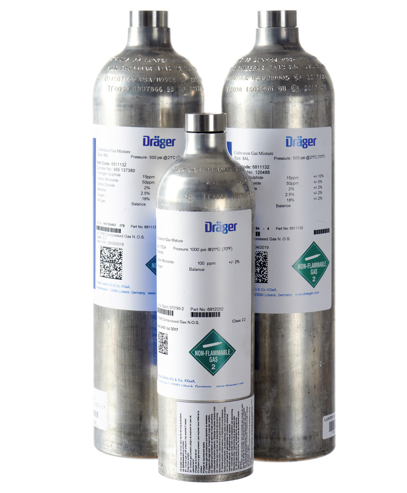 Dräger-testikaasu, 60 litraa, kloorikaasu (Cl2), N2, 5 ppm - 1