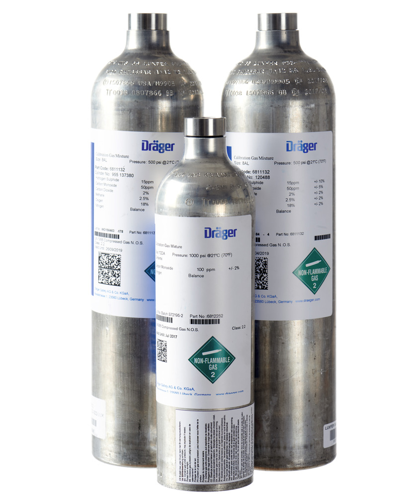 Gas de prueba Dräger, 60 L, 15 ppm H2S, 50 ppm CO, 18 Vol.-% O2 - 1