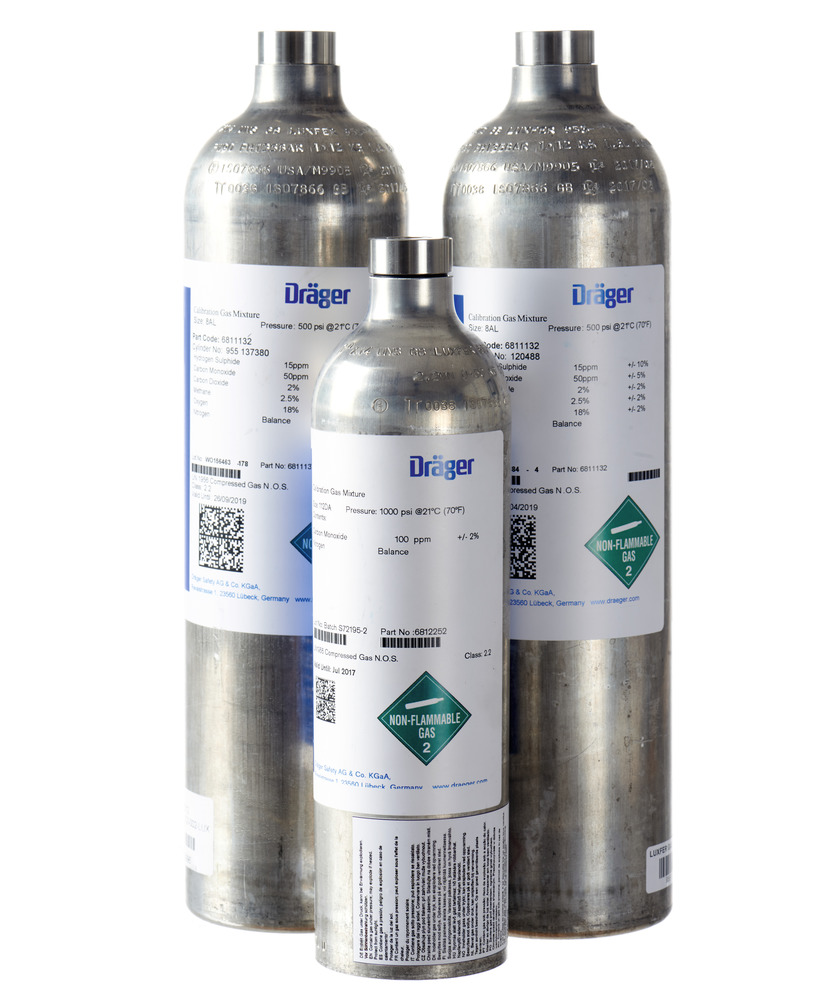 Testgas Dräger, 112 liter, kolmonoxid (CO), 100 ppm, 18 vol.-% O2 - 1