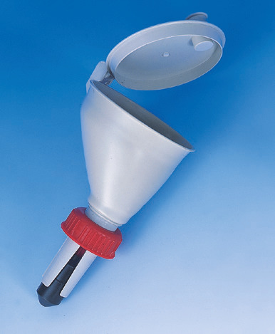 Filling funnel for disposal canisters, PP, screw connection, self-closing lid, level indicator - 1